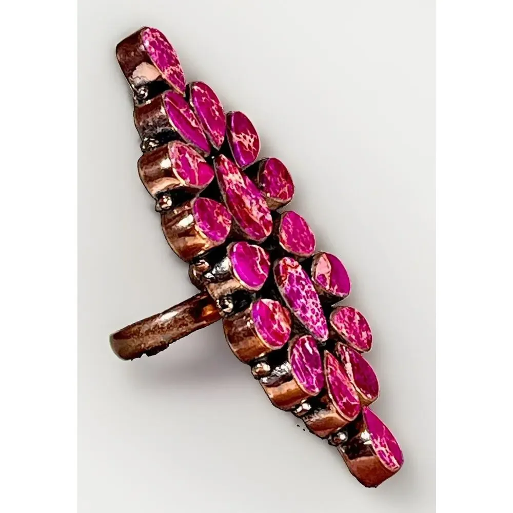 Southwestern Purple Sea Sediment Jasper Full Finger Cluster Ring Oxidized Copper